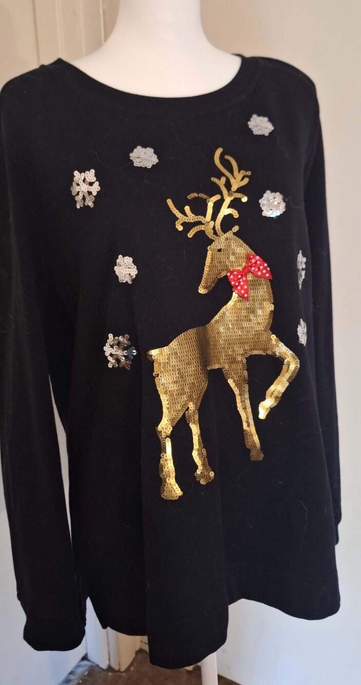 TeacherCore, Reindeer Sequin Holiday Black Sweatshirt, LX, Twee - Picture 2 of 10